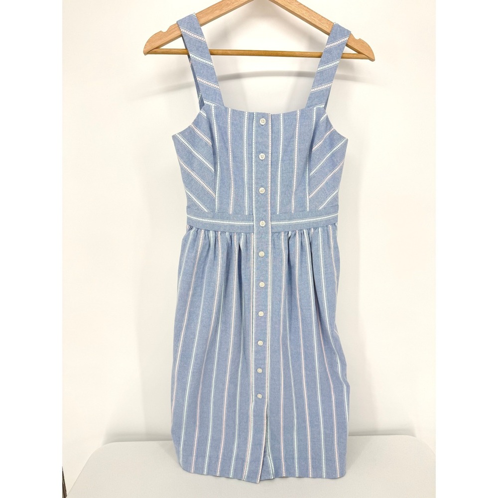 Draper James Button Front Dress Womens Size 0 Blue Striped Sleeveless Cotton